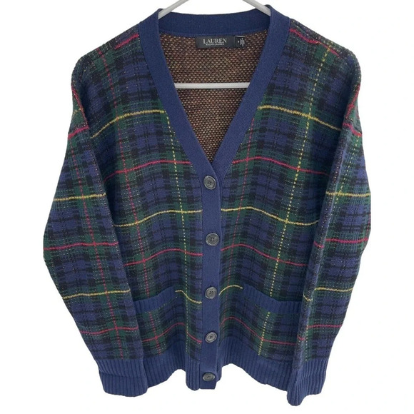 Lauren Ralph Lauren Women's Tarten Plaid Wool Cardigan Sweater Size Medium - Picture 3 of 12